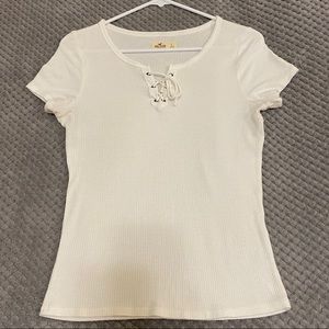 Hollister Ribbed Lace-up Top - White